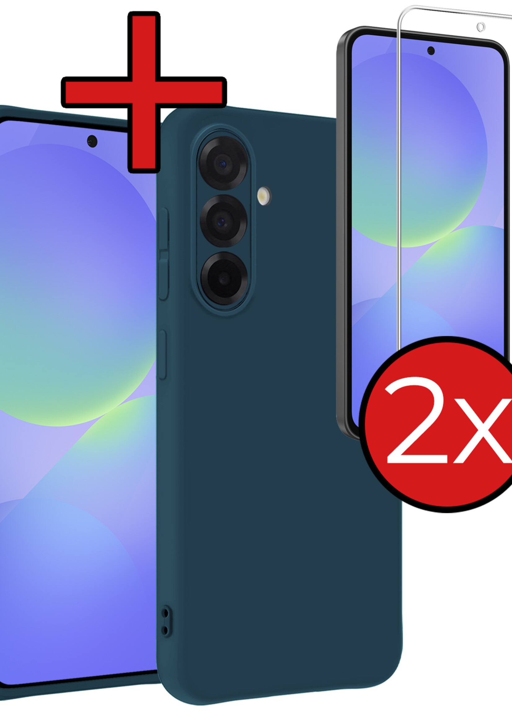 BTH BTH Samsung Galaxy A36 Hoesje Siliconen Met 2x Screenprotector - Donkerblauw