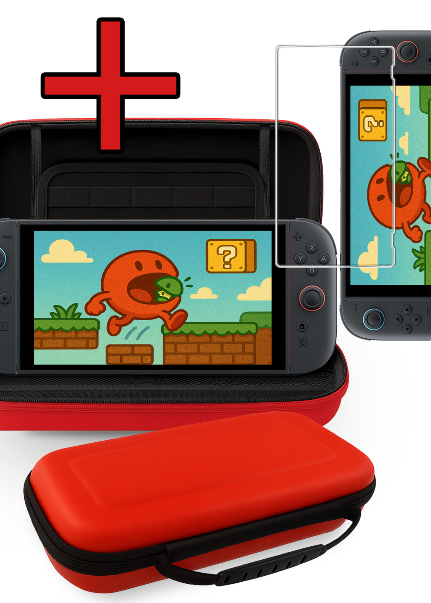 BTH BTH Nintendo Switch 2 Hoesje Handvat Met Screenprotector - Rood