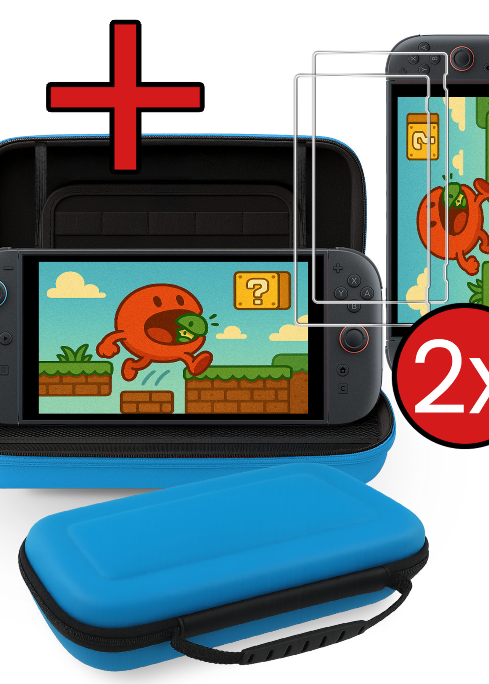 BTH BTH Nintendo Switch 2 Hoesje Handvat Met Screenprotector - Blauw