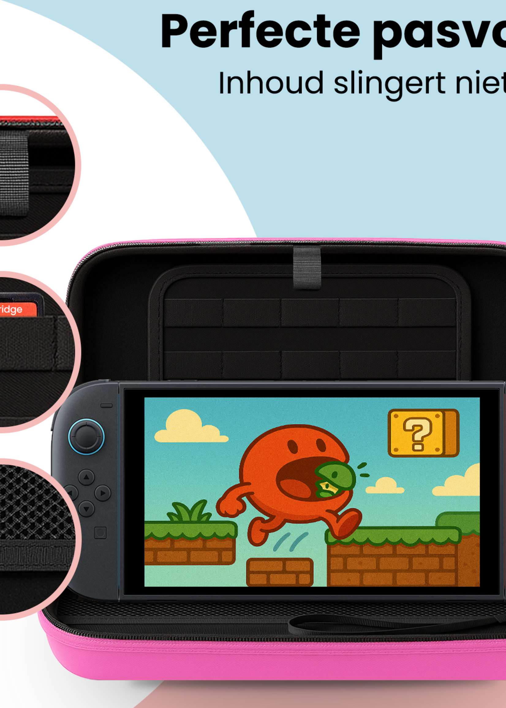BTH BTH Nintendo Switch 2 Hoesje Koord Met Screenprotector - Roze