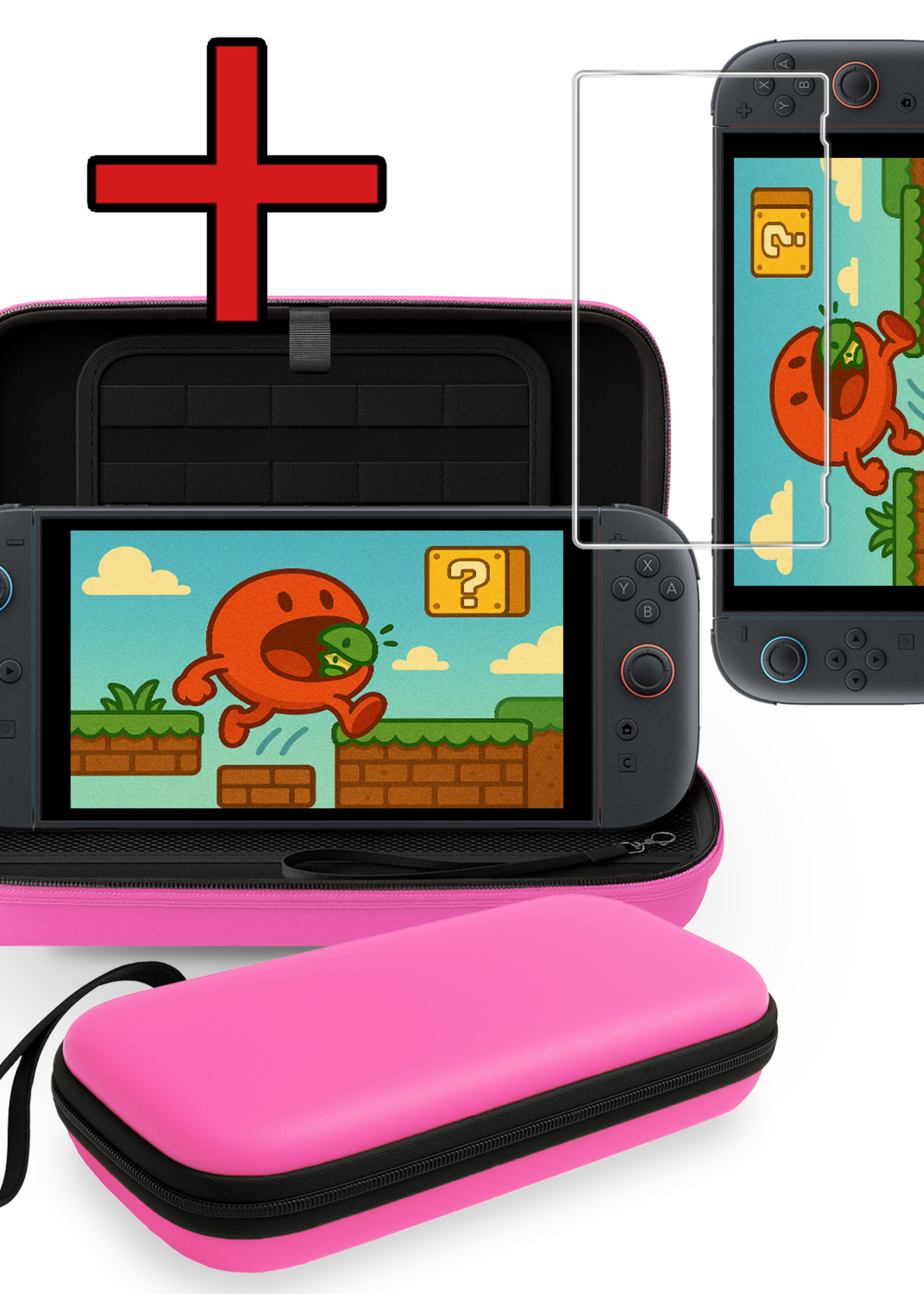 BTH BTH Nintendo Switch 2 Hoesje Koord Met Screenprotector - Roze