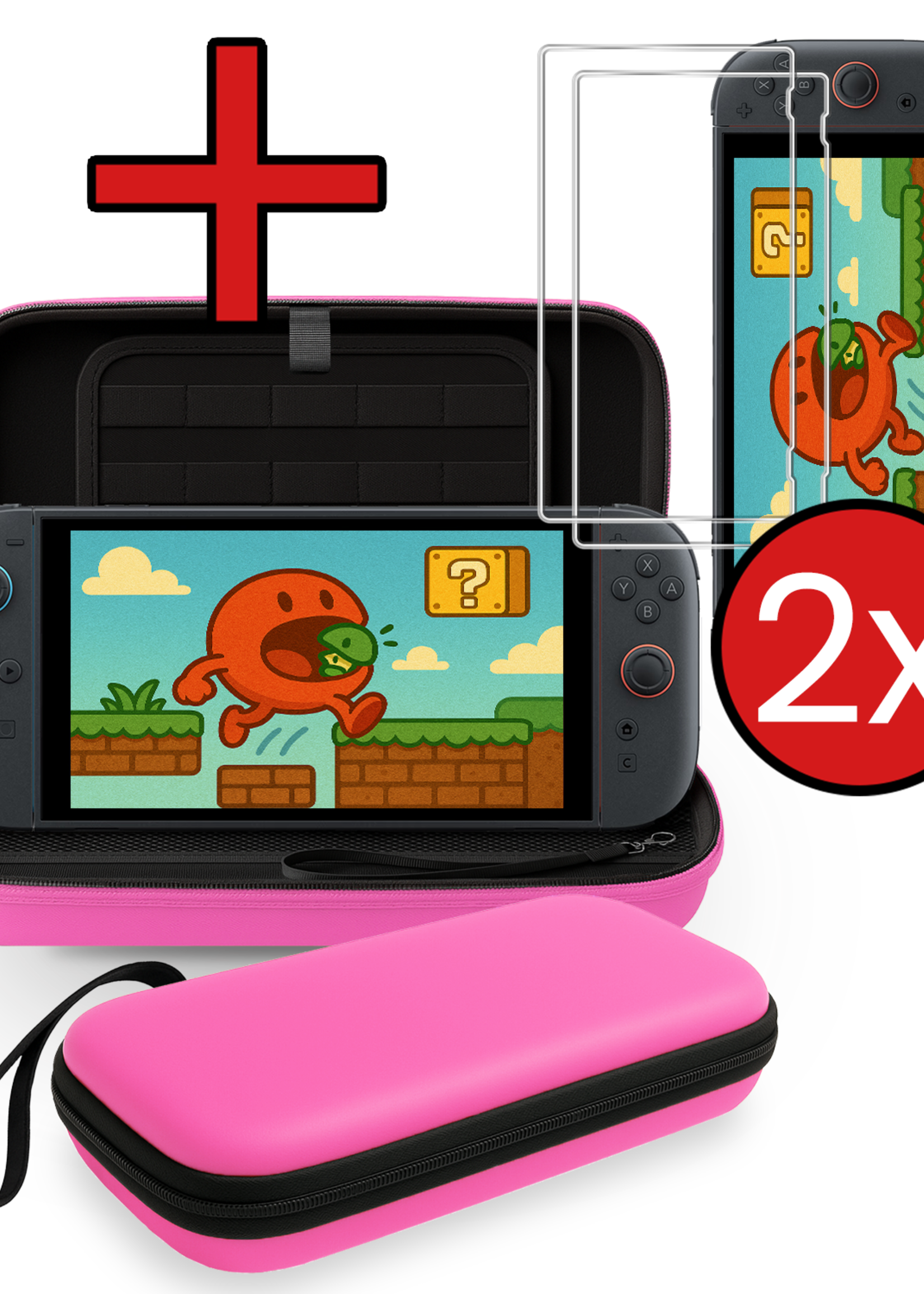 BTH BTH Nintendo Switch 2 Hoesje Koord Met 2x Screenprotector - Roze