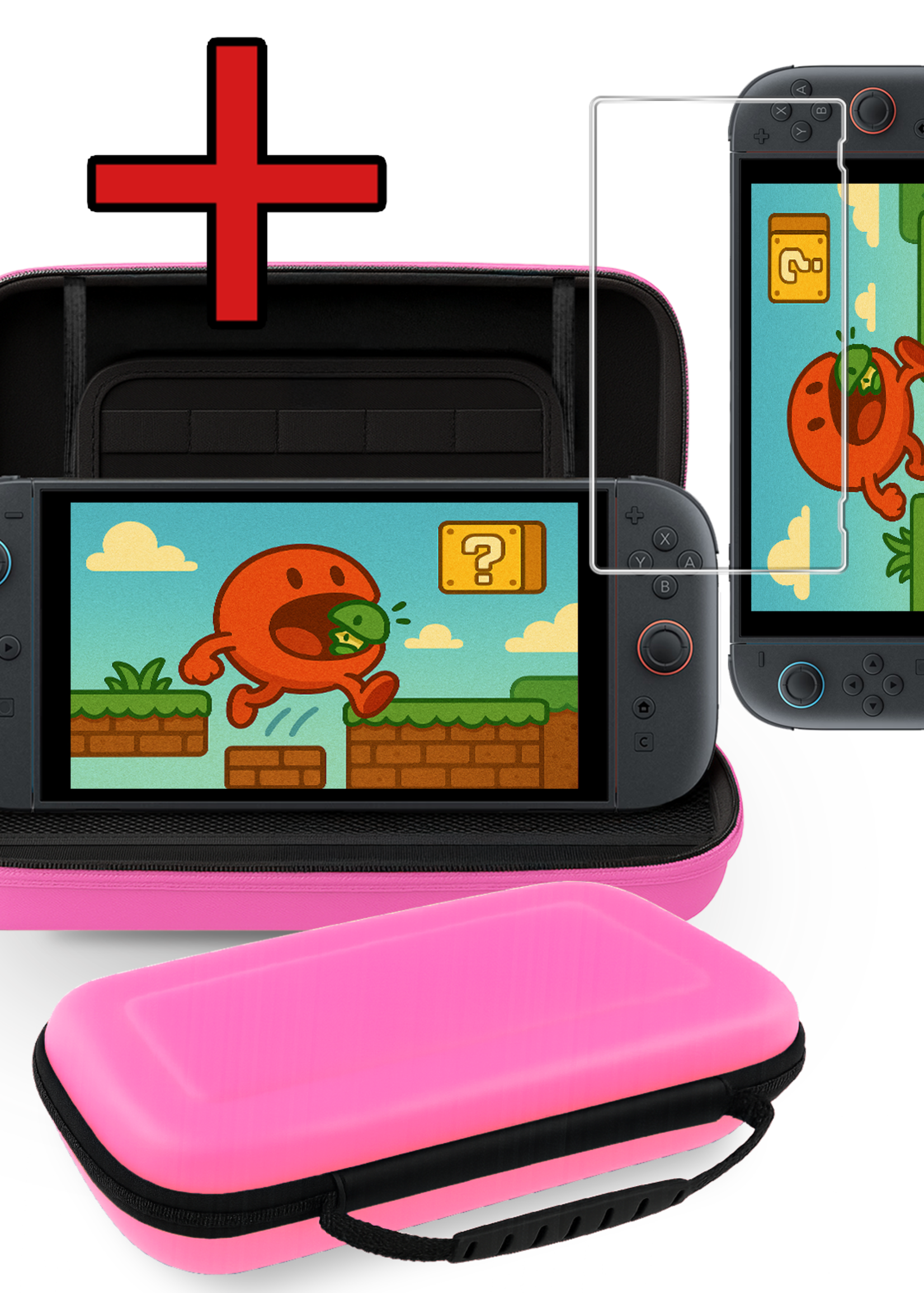 BTH BTH Nintendo Switch 2 Hoesje Handvat Met Screenprotector - Roze