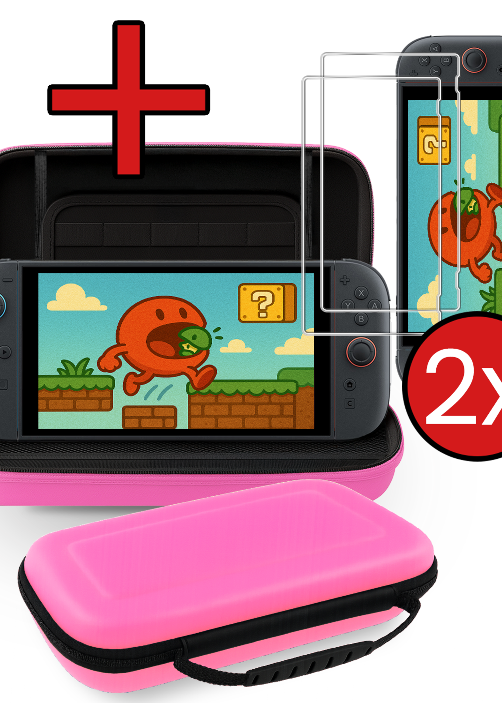 BTH BTH Nintendo Switch 2 Hoesje Handvat Met 2x Screenprotector - Roze