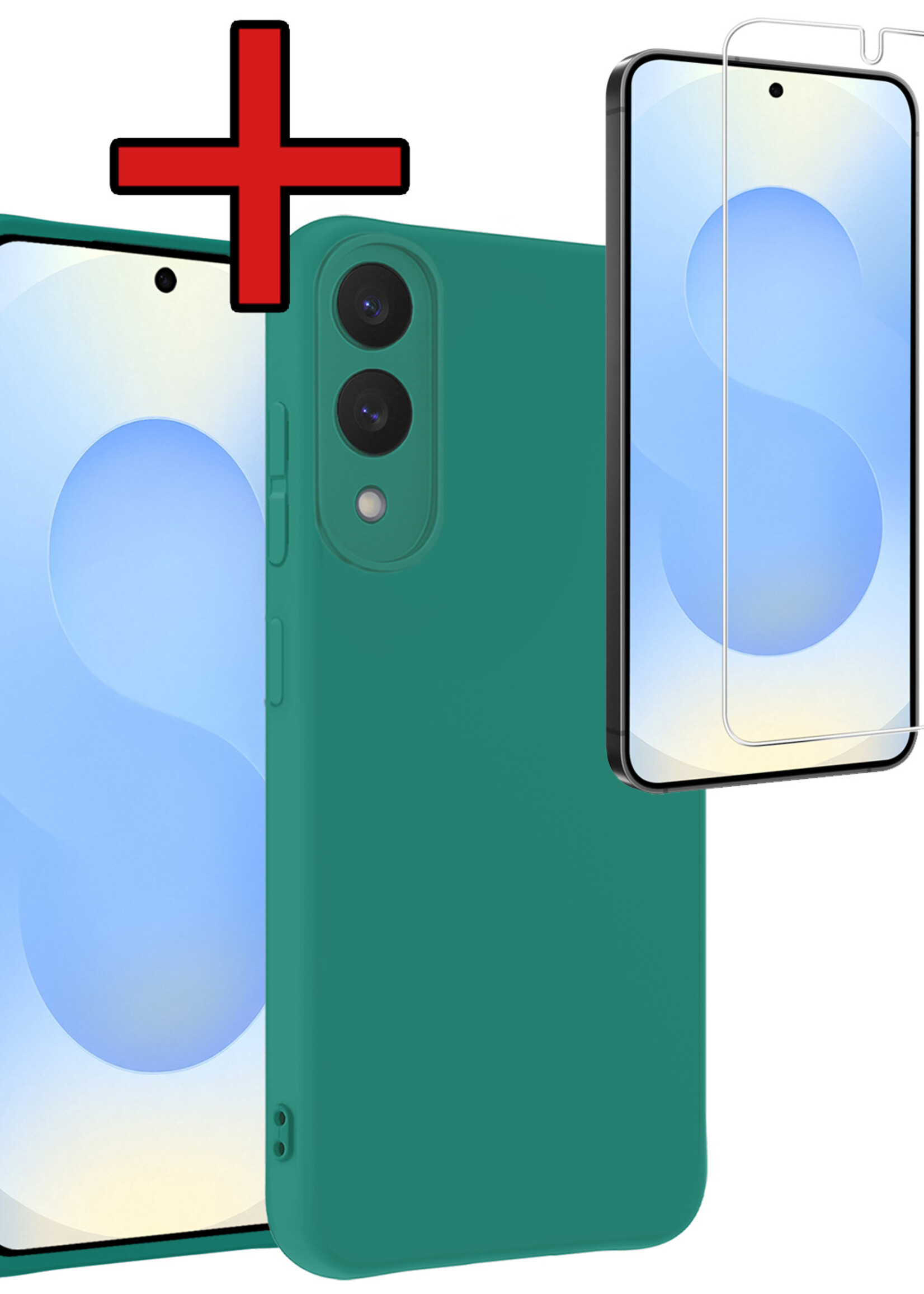 BTH BTH Samsung Galaxy S25 Edge Hoesje Siliconen Met Screenprotector - Donkergroen