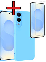 BTH BTH Samsung Galaxy S25 Edge Hoesje Siliconen Met Screenprotector - Lichtblauw