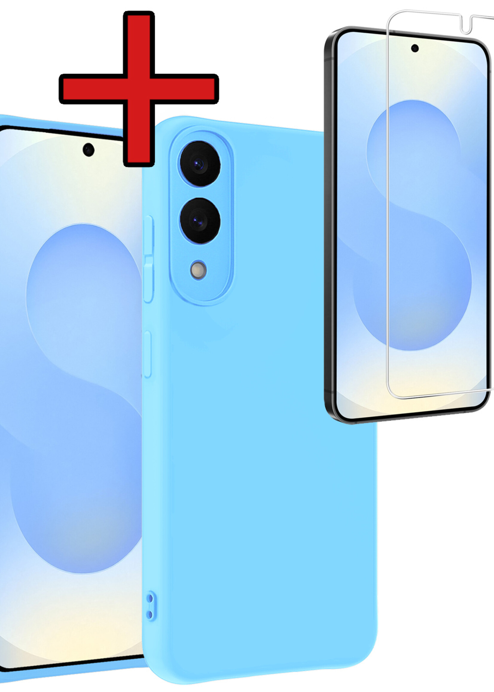 BTH BTH Samsung Galaxy S25 Edge Hoesje Siliconen Met Screenprotector - Lichtblauw