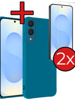 BTH BTH Samsung Galaxy S25 Edge Hoesje Siliconen Met 2x Screenprotector - Donkerblauw