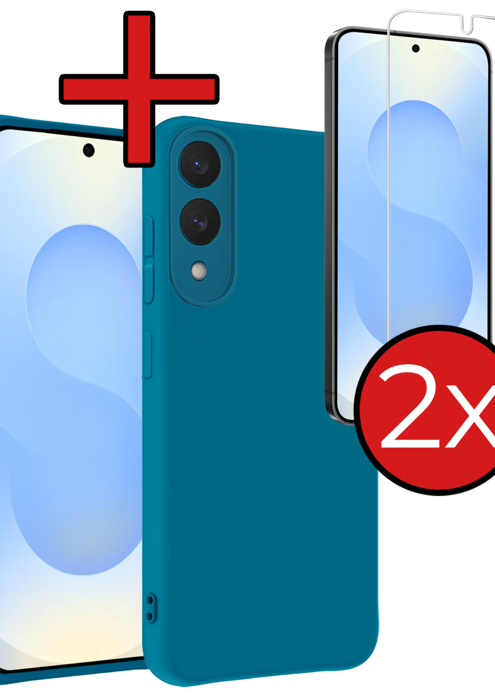 BTH BTH Samsung Galaxy S25 Edge Hoesje Siliconen Met 2x Screenprotector - Donkerblauw