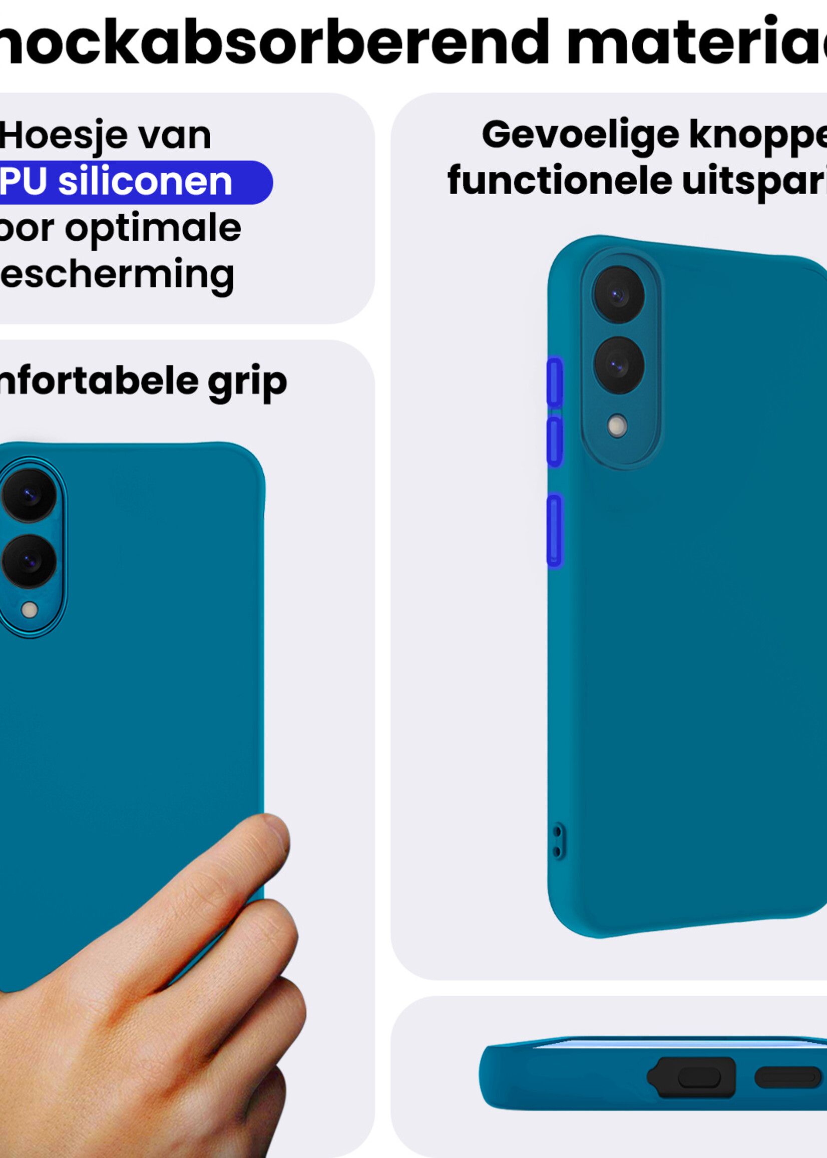 BTH BTH Samsung Galaxy S25 Edge Hoesje Siliconen Met 2x Screenprotector - Donkerblauw