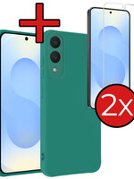 BTH BTH Samsung Galaxy S25 Edge Hoesje Siliconen Met 2x Screenprotector - Donkergroen