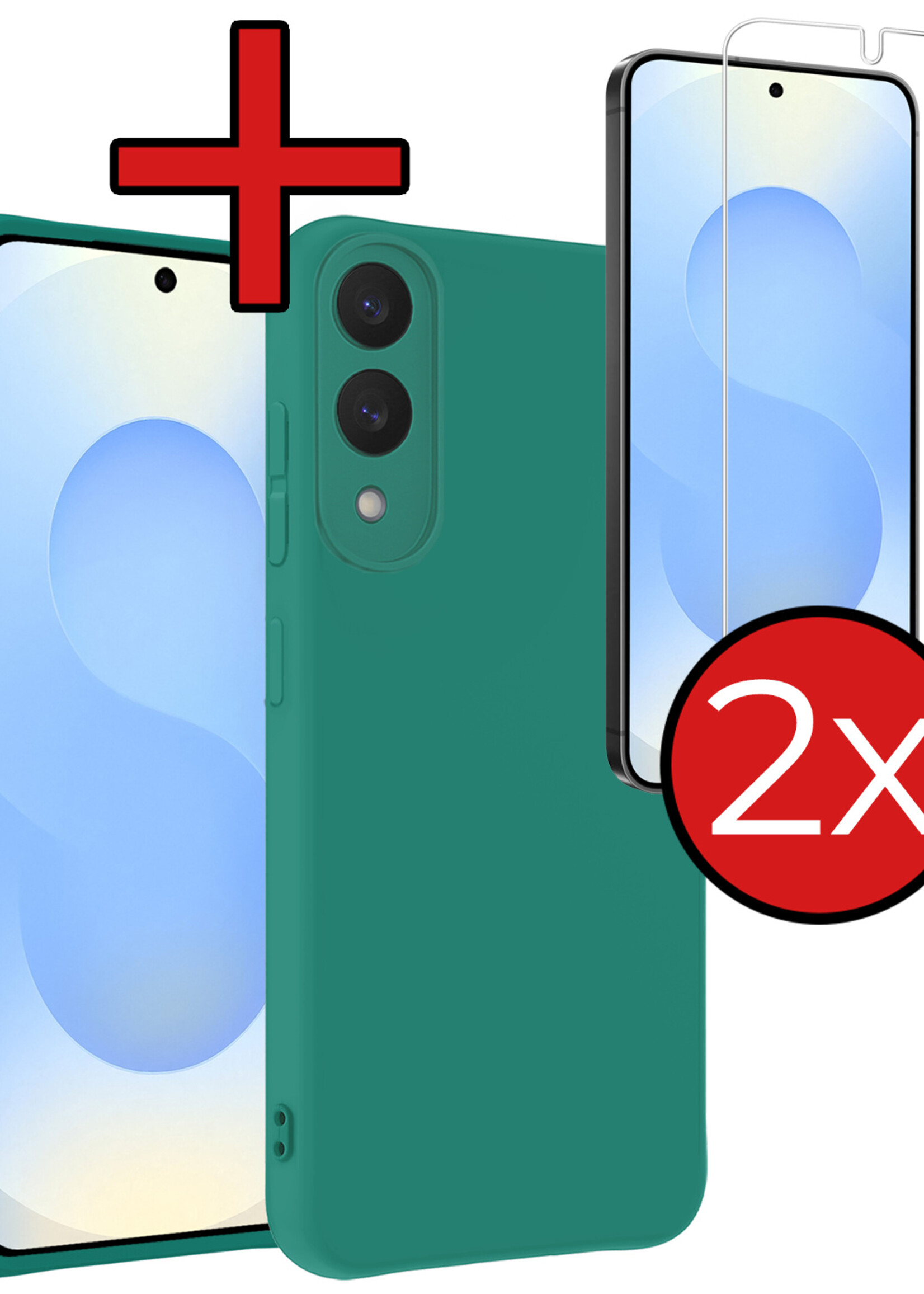 BTH BTH Samsung Galaxy S25 Edge Hoesje Siliconen Met 2x Screenprotector - Donkergroen