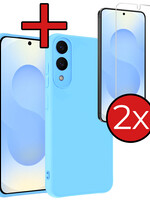BTH BTH Samsung Galaxy S25 Edge Hoesje Siliconen Met 2x Screenprotector - Lichtblauw