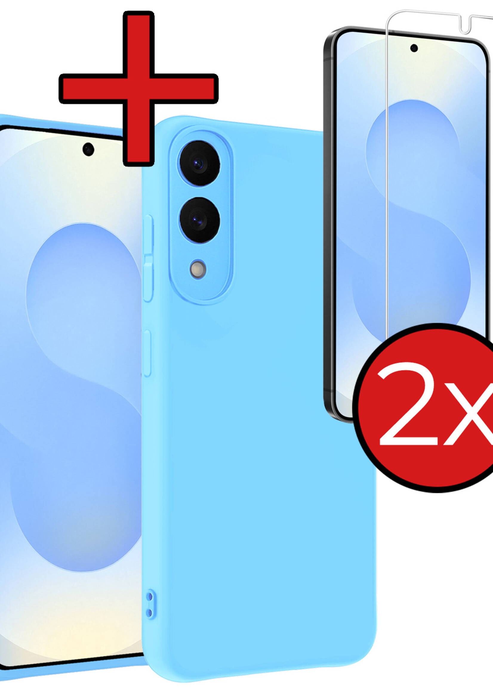 BTH BTH Samsung Galaxy S25 Edge Hoesje Siliconen Met 2x Screenprotector - Lichtblauw