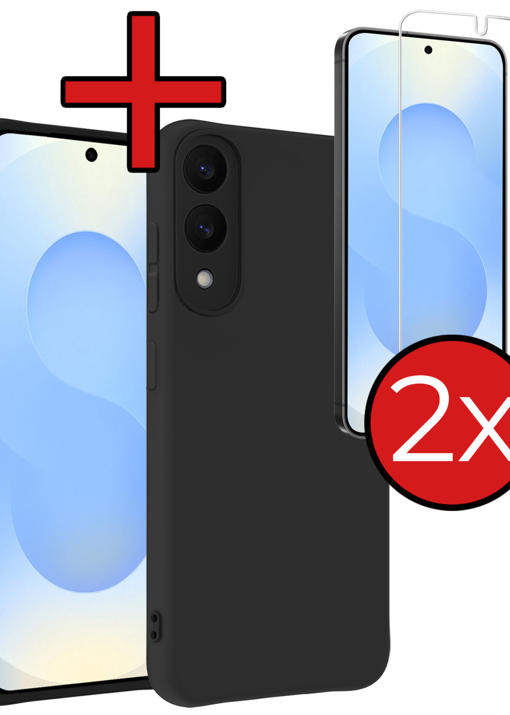 BTH BTH Samsung Galaxy S25 Edge Hoesje Siliconen Met 2x Screenprotector - Zwart