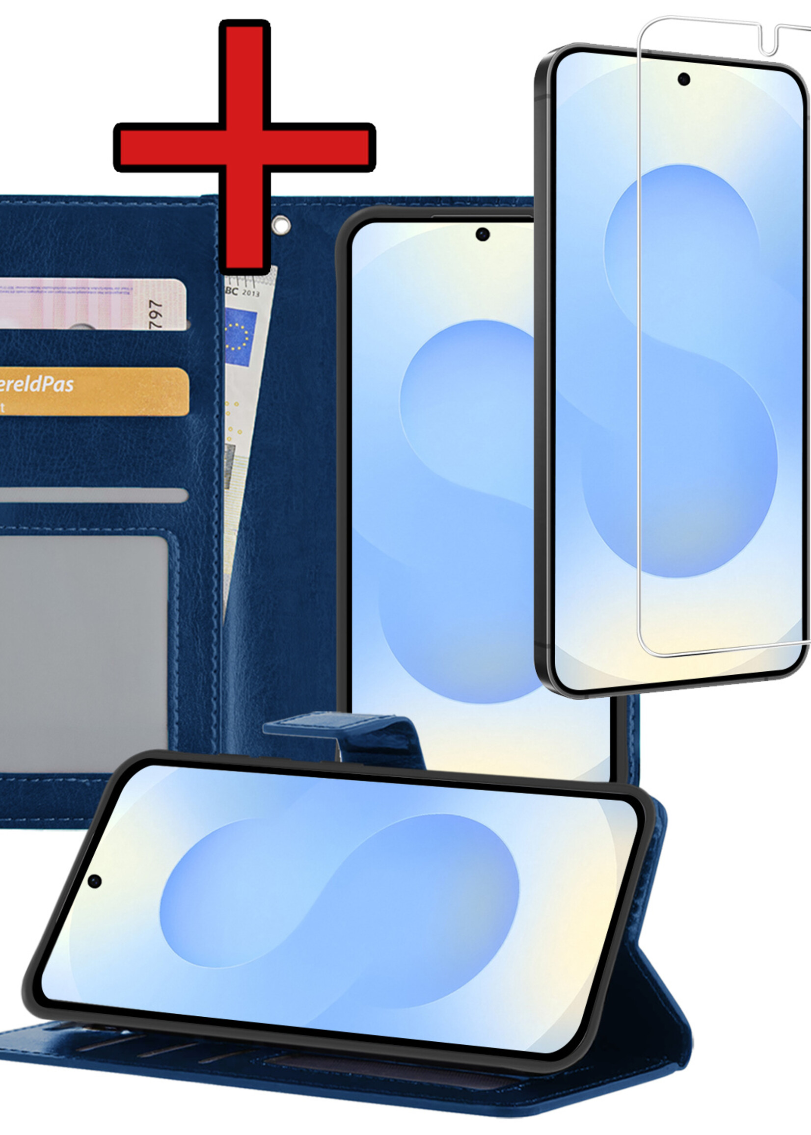 BTH BTH Samsung Galaxy S25 Edge Hoesje Bookcase Met Screenprotector - Donkerblauw