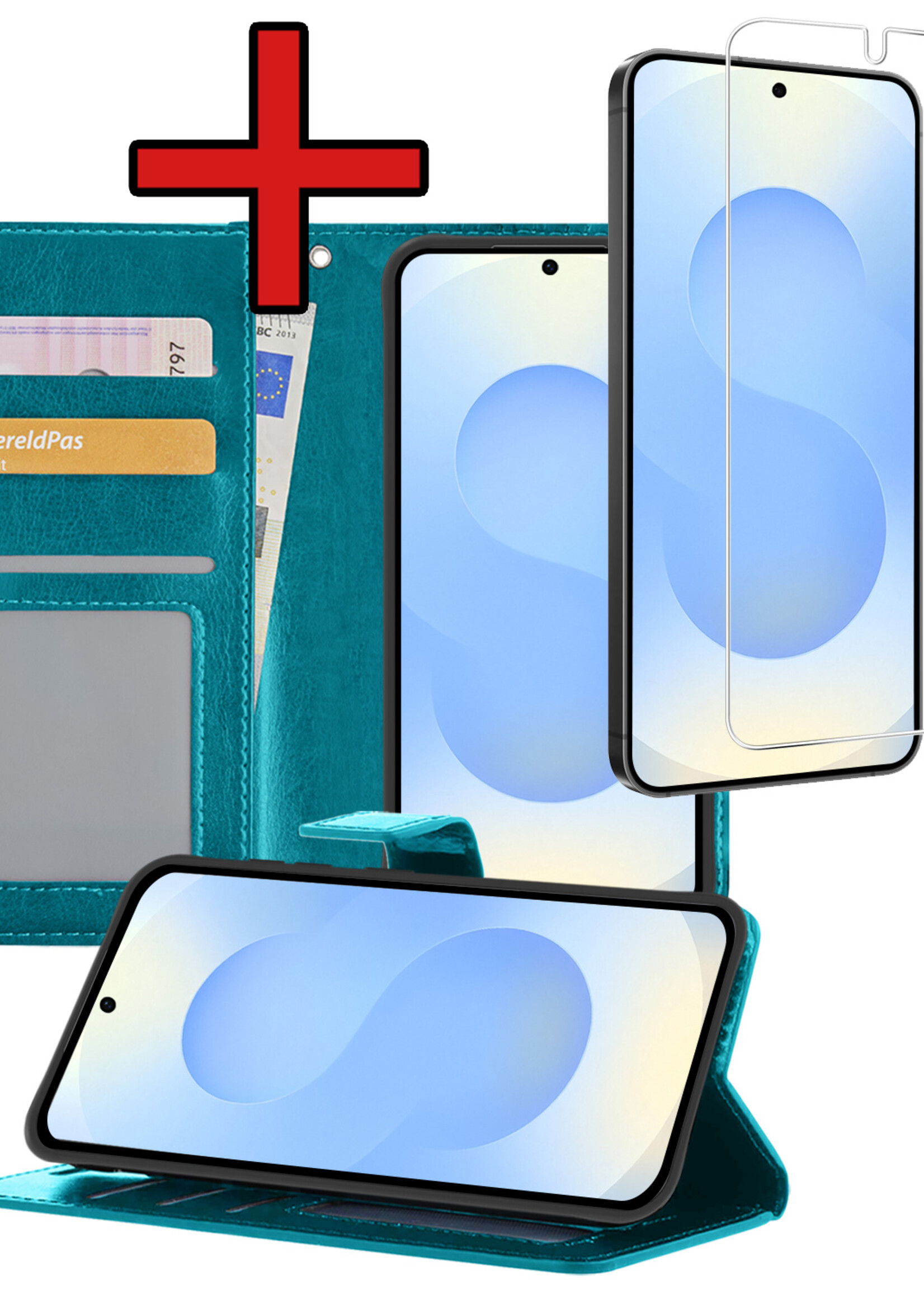 BTH BTH Samsung Galaxy S25 Edge Hoesje Bookcase Met Screenprotector - Turquoise