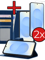 BTH BTH Samsung Galaxy S25 Edge Hoesje Bookcase Met 2x Screenprotector - Donkerblauw