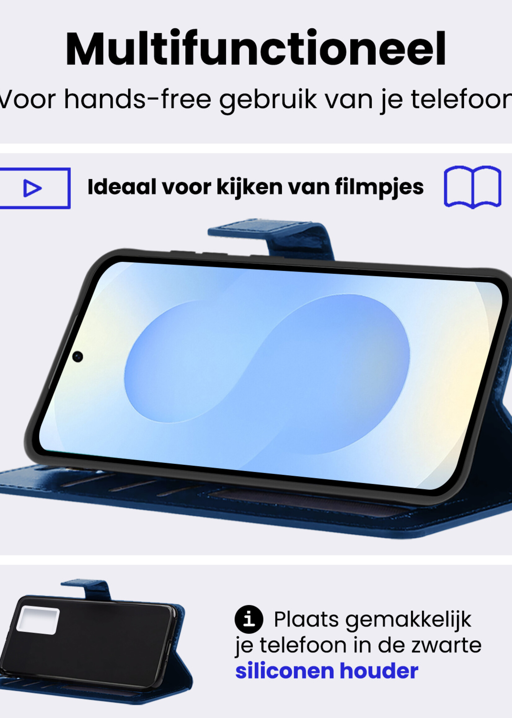 BTH BTH Samsung Galaxy S25 Edge Hoesje Bookcase Met 2x Screenprotector - Donkerblauw