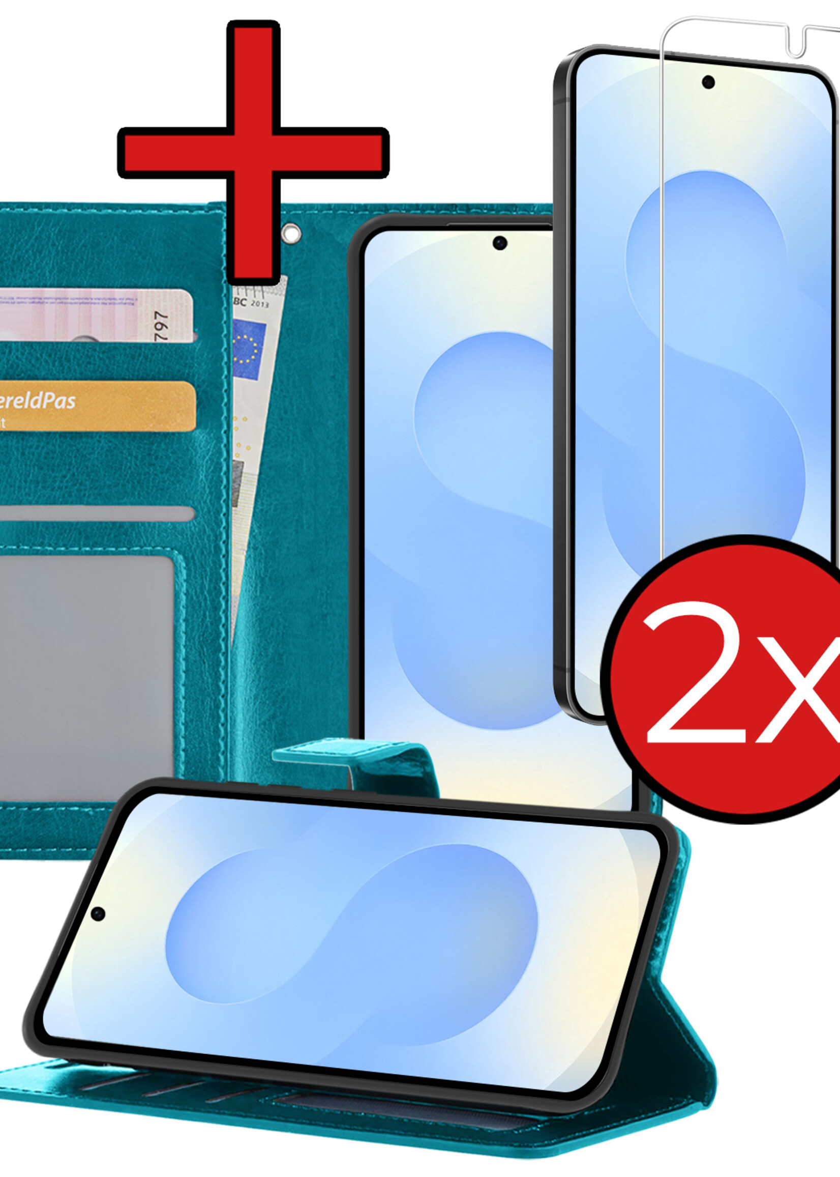 BTH BTH Samsung Galaxy S25 Edge Hoesje Bookcase Met 2x Screenprotector - Turquoise