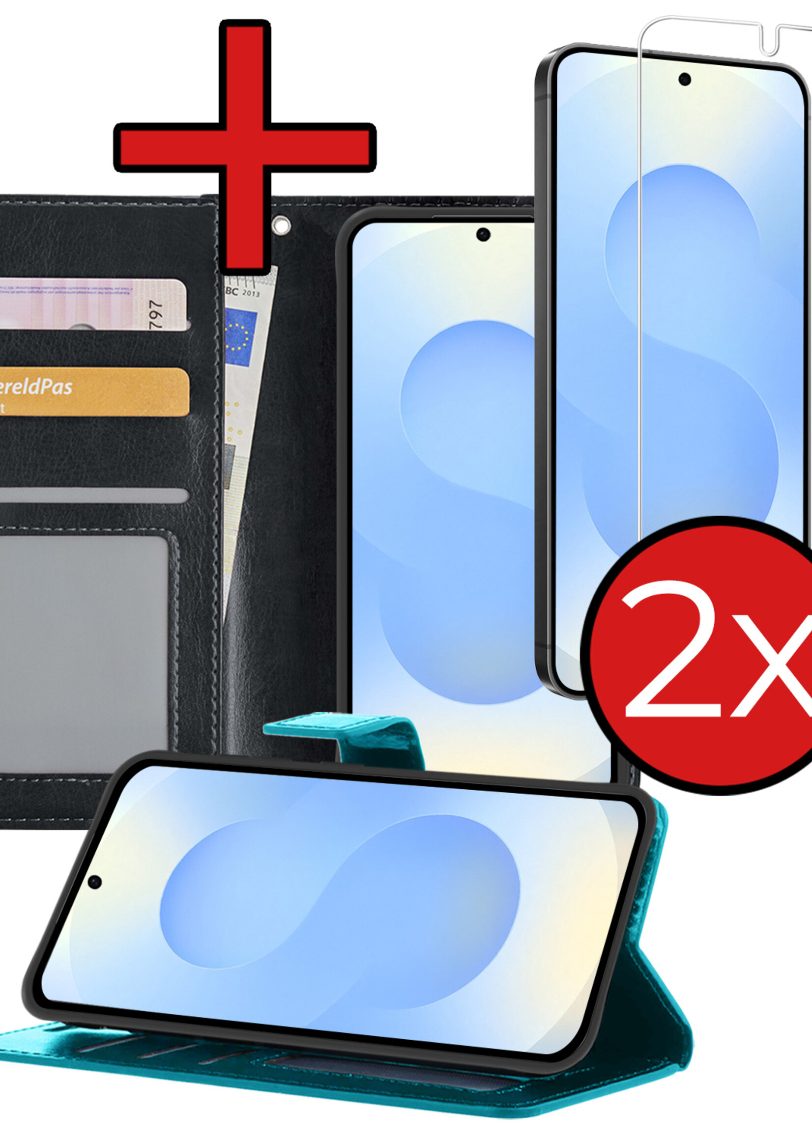 BTH BTH Samsung Galaxy S25 Edge Hoesje Bookcase Met 2x Screenprotector - Zwart