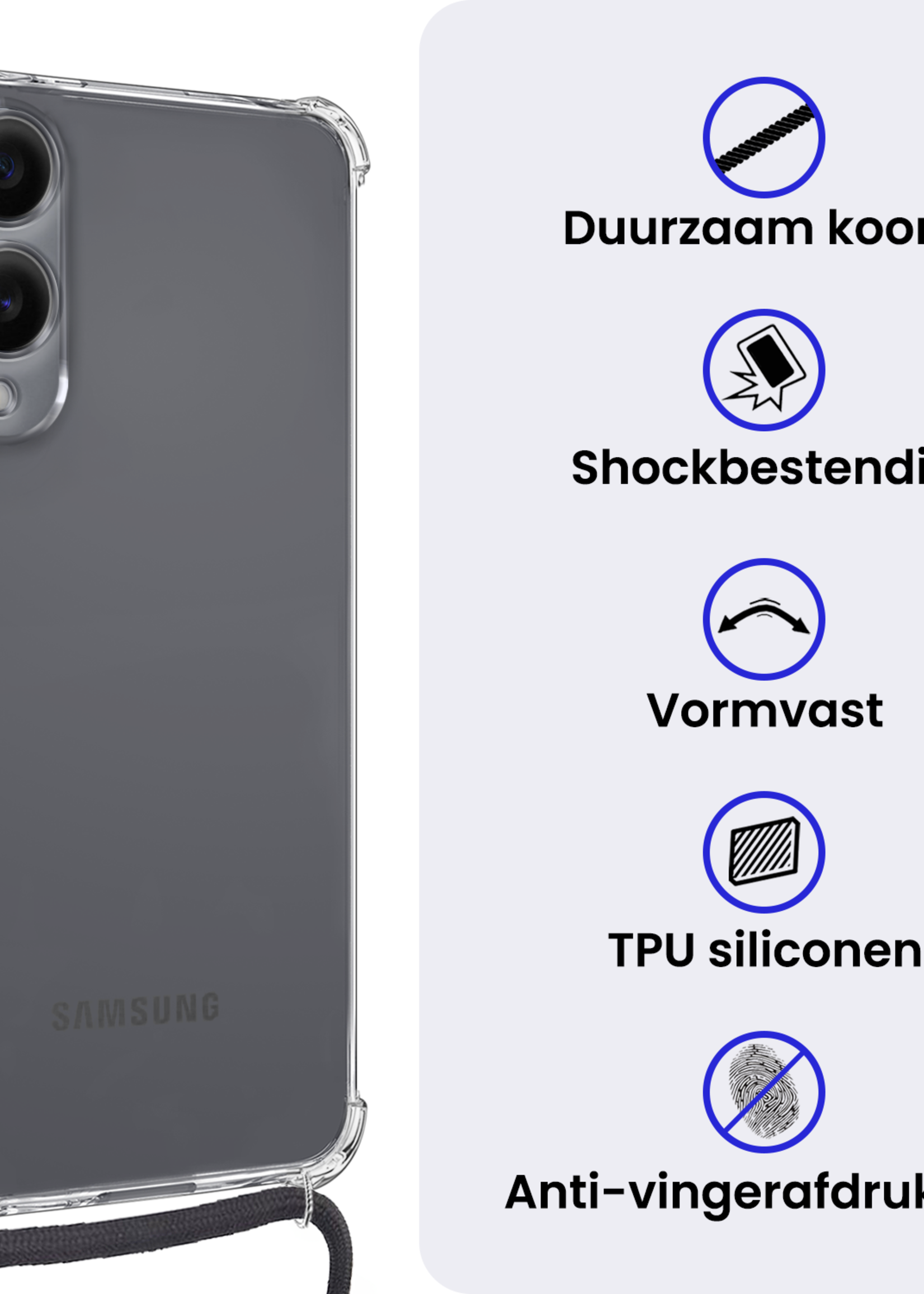 BTH BTH Samsung Galaxy S25 Edge Hoesje Transparant Shockproof Met Zwart Koord