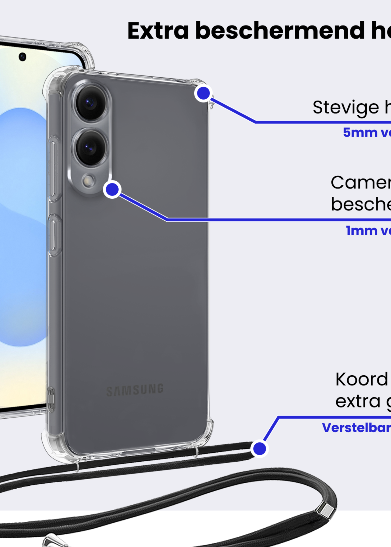 BTH BTH Samsung Galaxy S25 Edge Hoesje Transparant Shockproof Met Zwart Koord