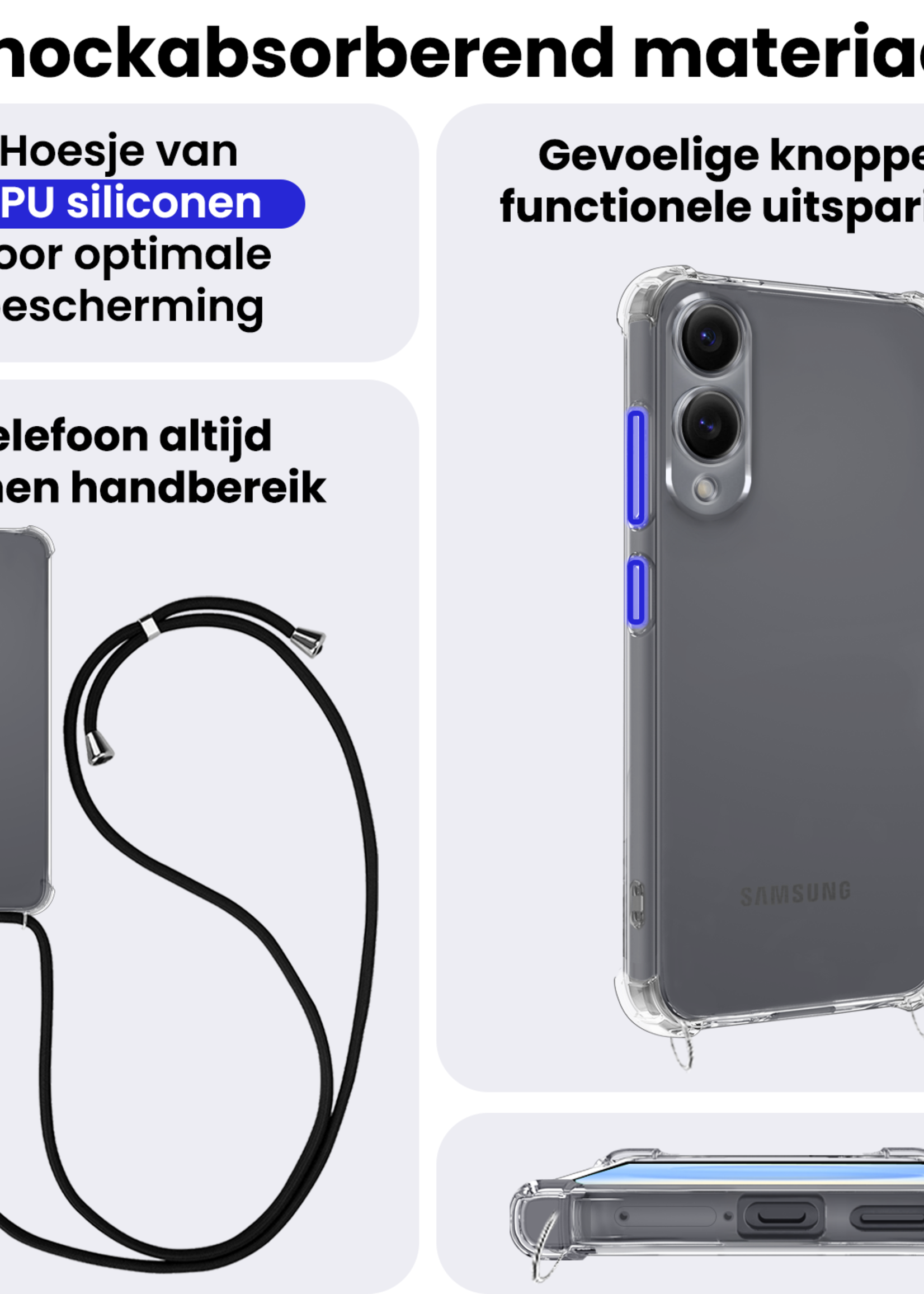 BTH BTH Samsung Galaxy S25 Edge Hoesje Transparant Shockproof Met Zwart Koord