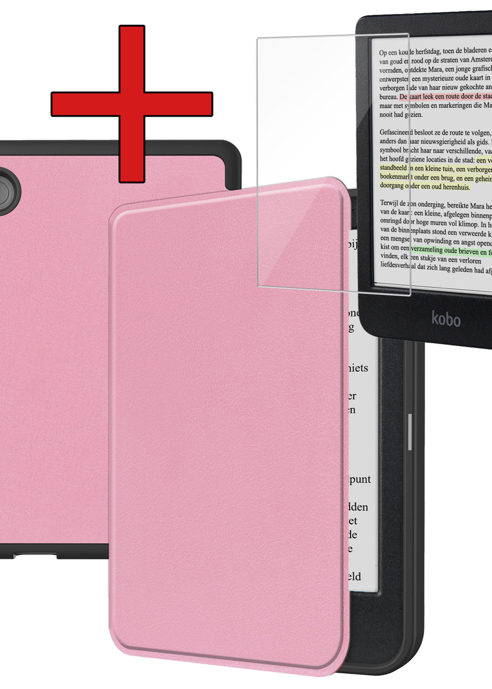BTH BTH Kobo Clara Colour Hoesje Met Screenprotector - Roze
