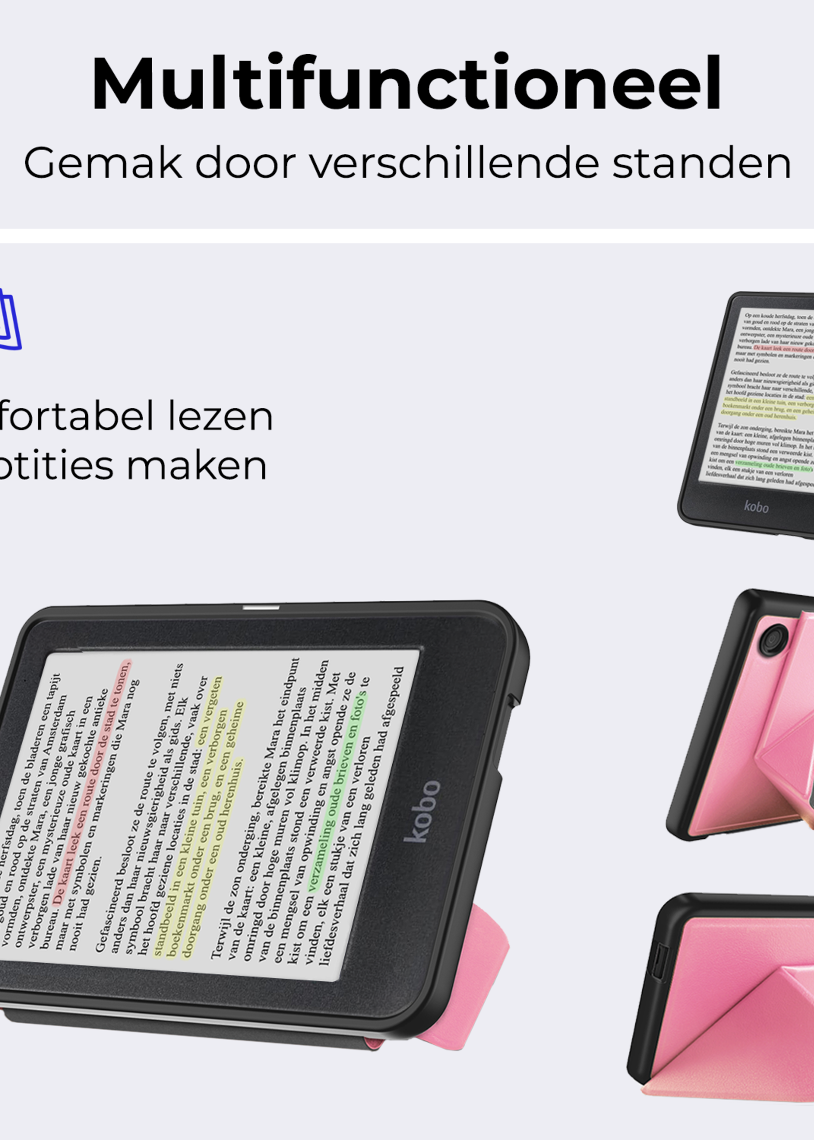 BTH BTH Kobo Clara Colour Hoesje Trifold - Roze