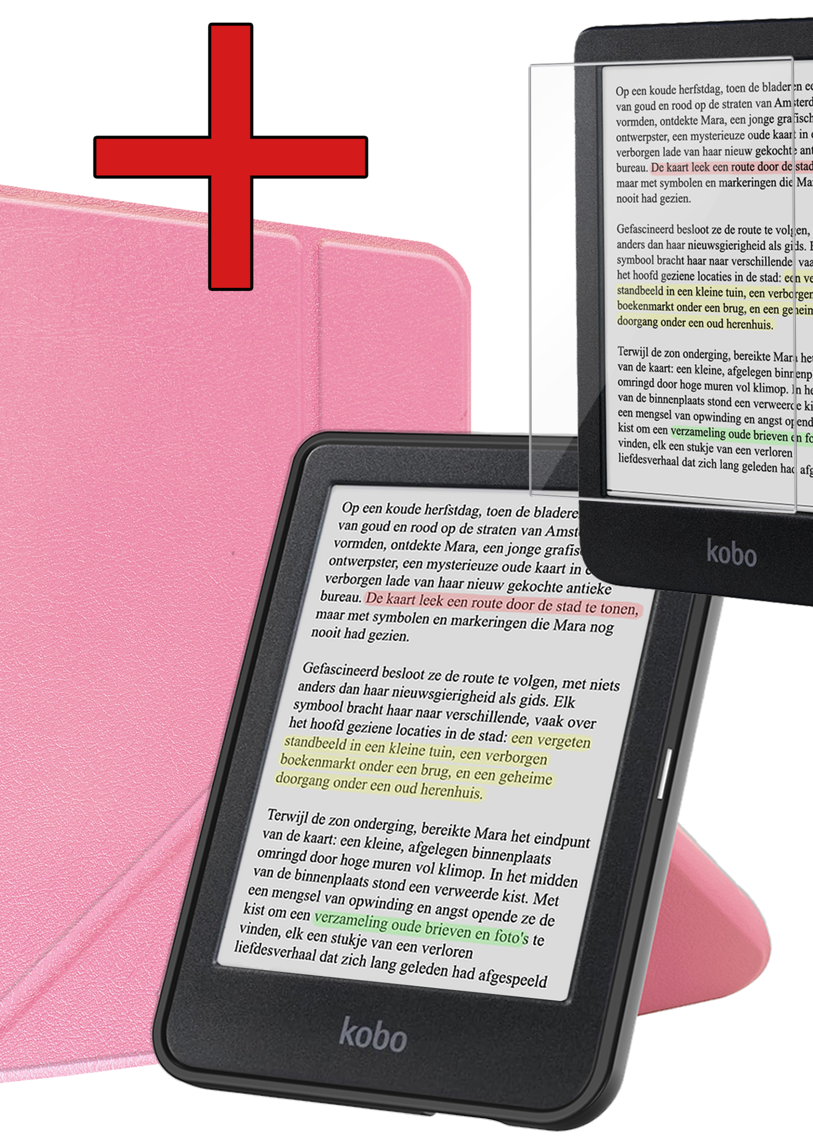 BTH BTH Kobo Clara Colour Hoesje Trifold Met Screenprotector - Roze