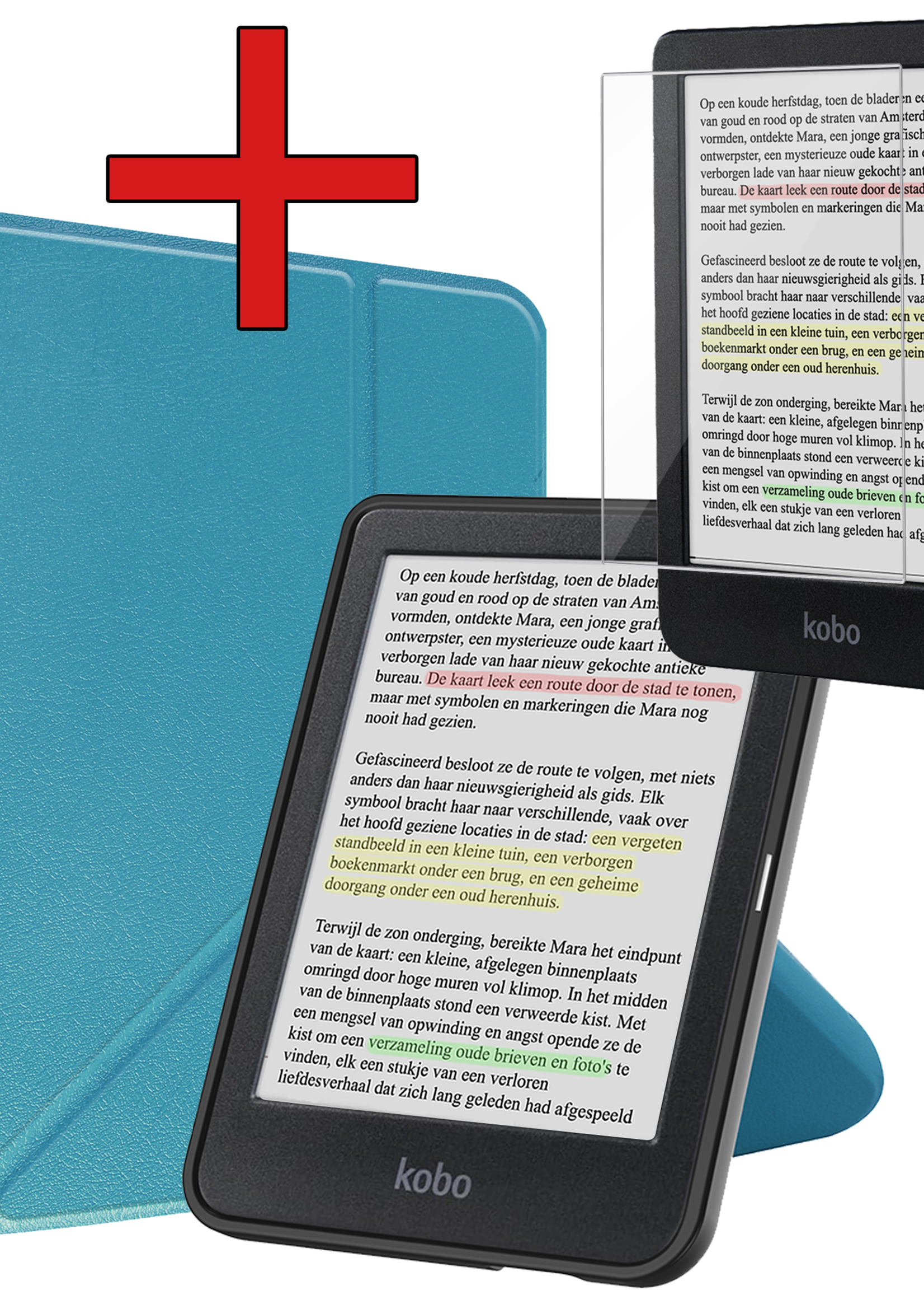 BTH BTH Kobo Clara Colour Hoesje Trifold Met Screenprotector - Turquoise