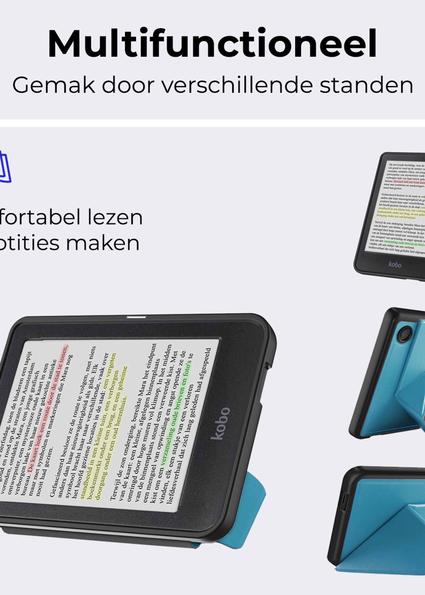 BTH BTH Kobo Clara Colour Hoesje Trifold Met Screenprotector - Turquoise