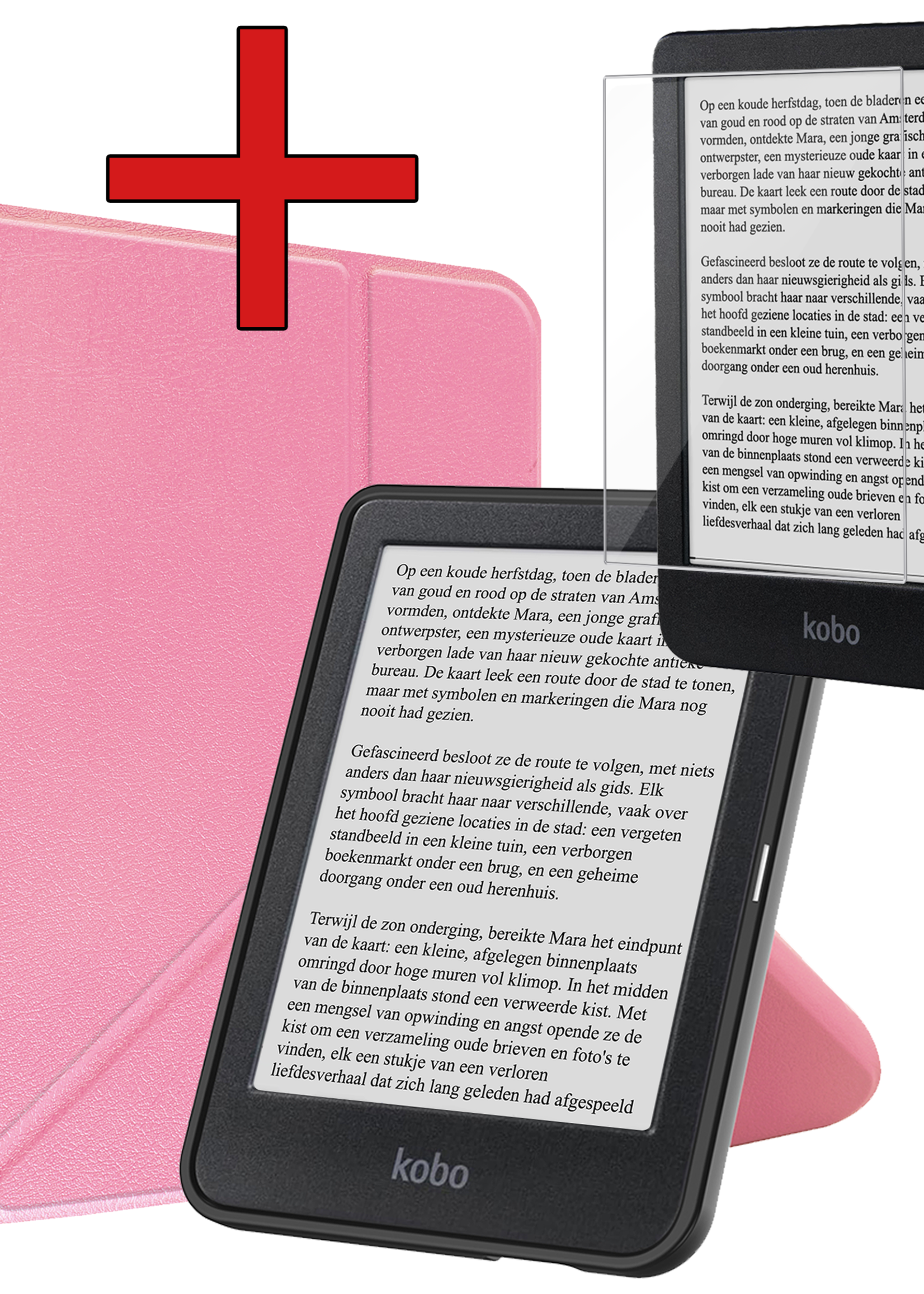 BTH BTH Kobo Clara BW Hoesje Trifold Met Screenprotector - Roze