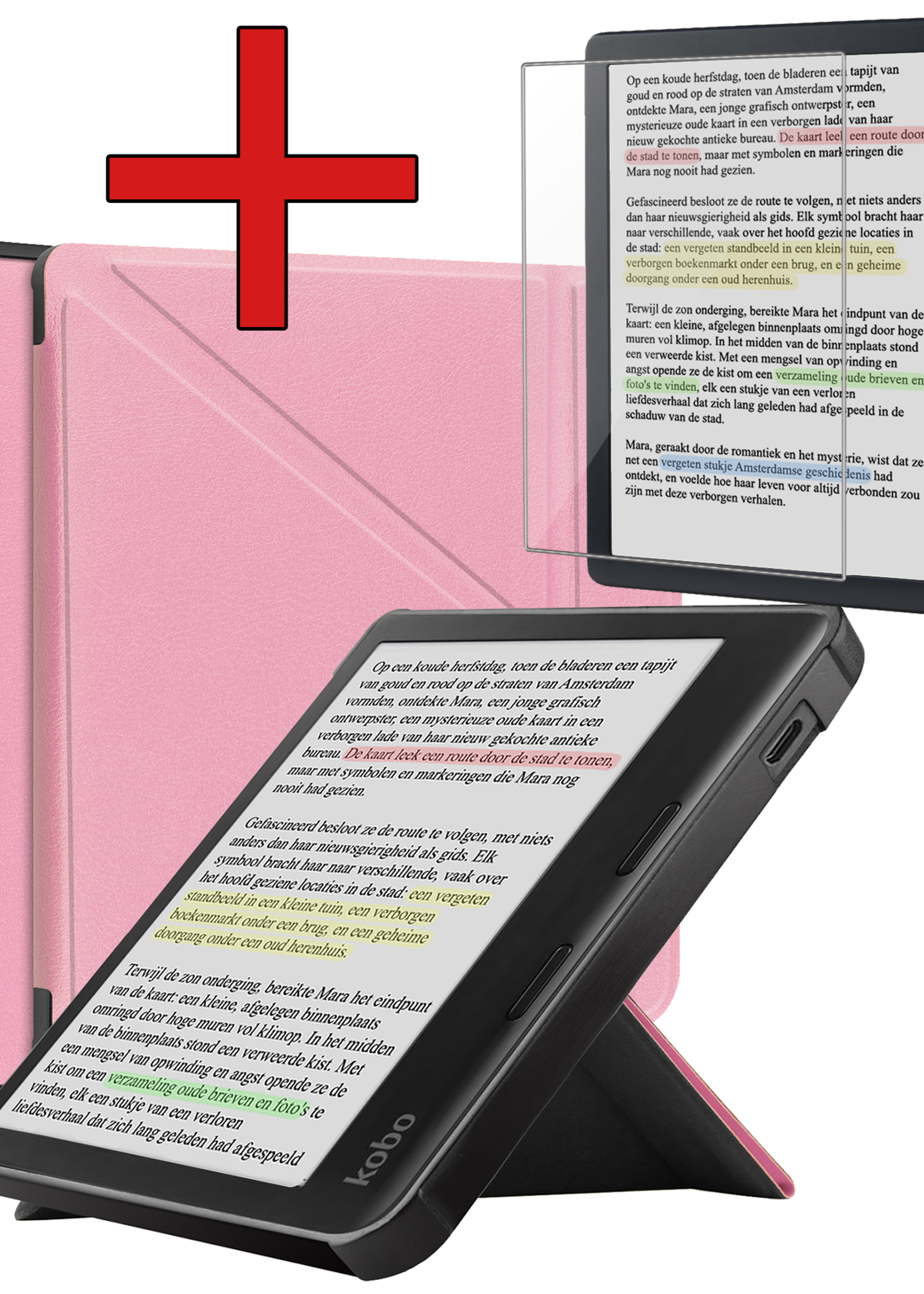 BTH BTH Kobo Libra Colour Hoesje Met Screenprotector - Roze