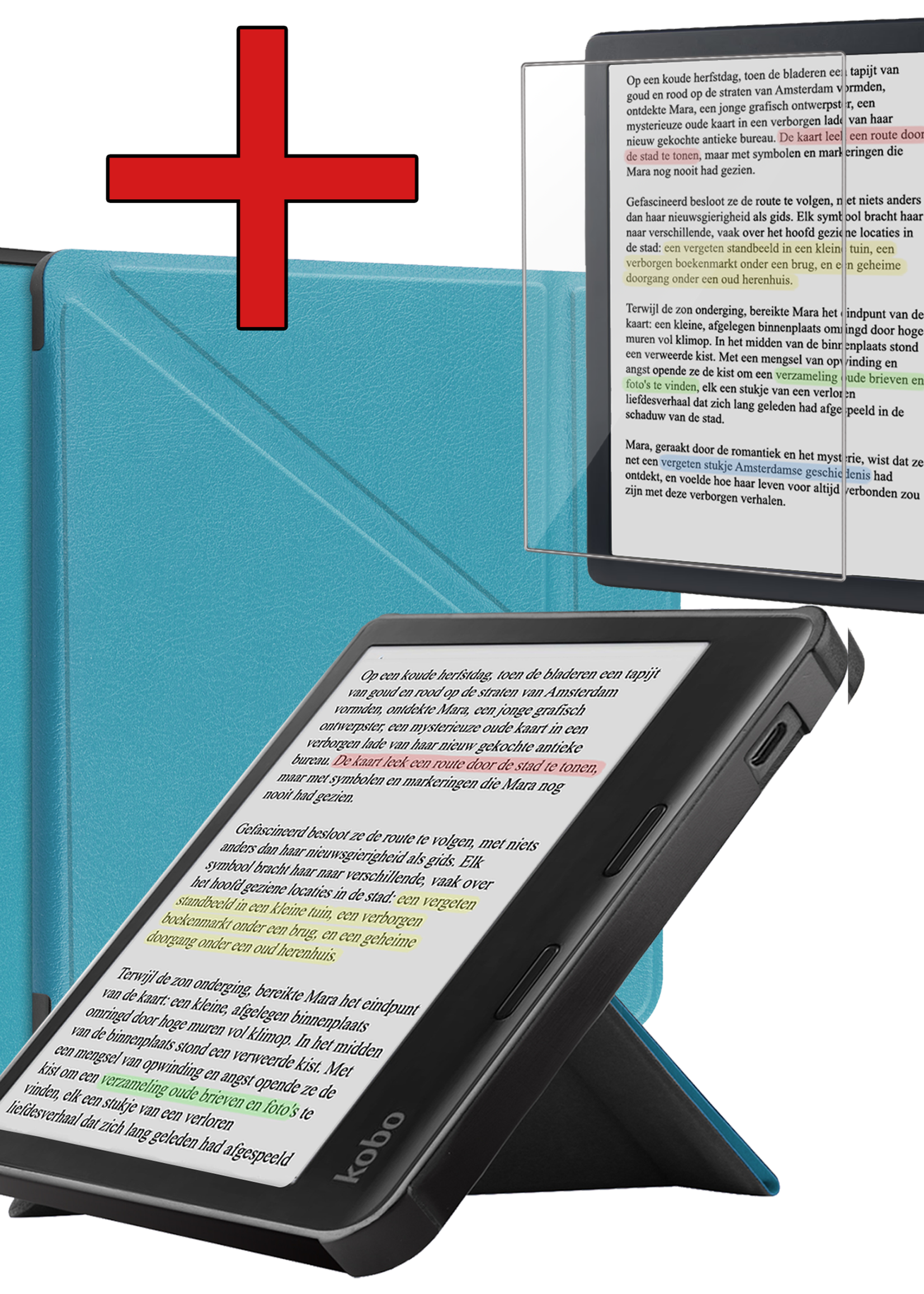 BTH BTH Kobo Libra Colour Hoesje Met Screenprotector - Turquoise