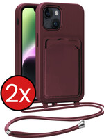 BTH BTH iPhone 13 Hoesje Pashouder met Koord - Aubergine - 2 PACK