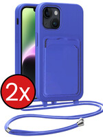 BTH BTH iPhone 13 Hoesje Pashouder met Koord - Fel Blauw - 2 PACK