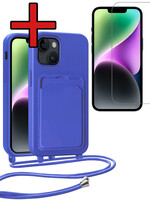 BTH BTH iPhone 13 Hoesje Pashouder met Koord Met Screenprotector - Fel Blauw