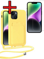 BTH BTH iPhone 13 Hoesje Pashouder met Koord Met Screenprotector - Geel
