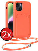 BTH BTH iPhone 13 Hoesje Pashouder met Koord - Papaya - 2 PACK