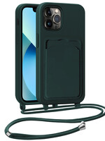 BTH BTH iPhone 13 Pro Hoesje Pashouder met Koord - Donkergroen