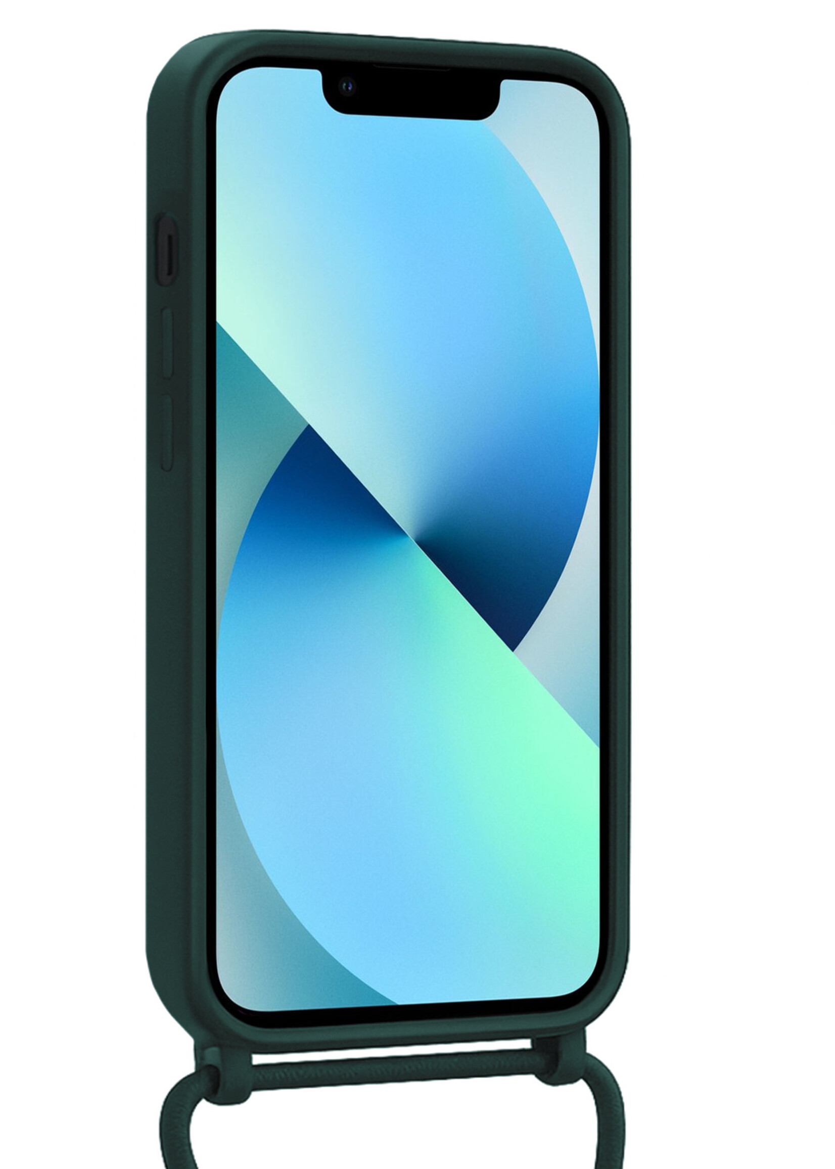 BTH BTH iPhone 13 Pro Hoesje Pashouder met Koord - Donkergroen - 2 PACK