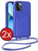 BTH BTH iPhone 13 Pro Hoesje Pashouder met Koord - Fel Blauw - 2 PACK