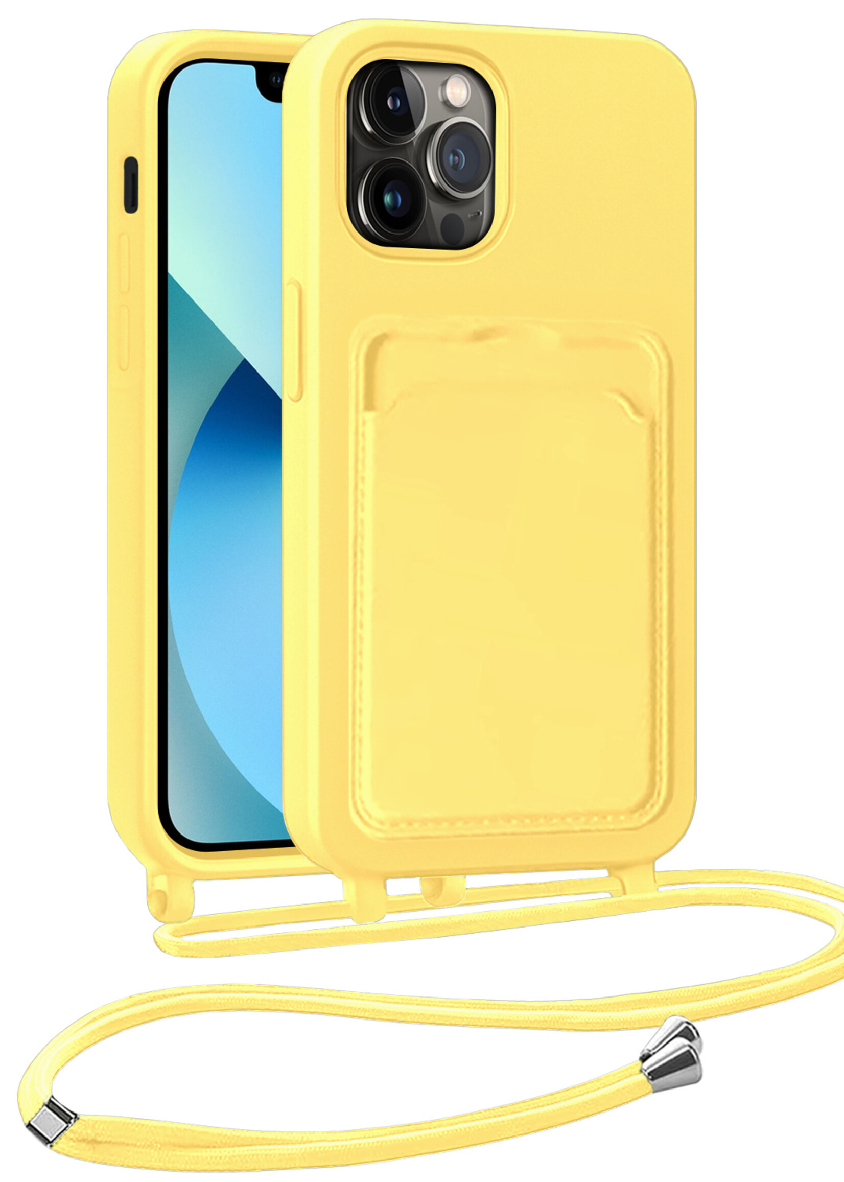 BTH BTH iPhone 13 Pro Hoesje Pashouder met Koord - Geel