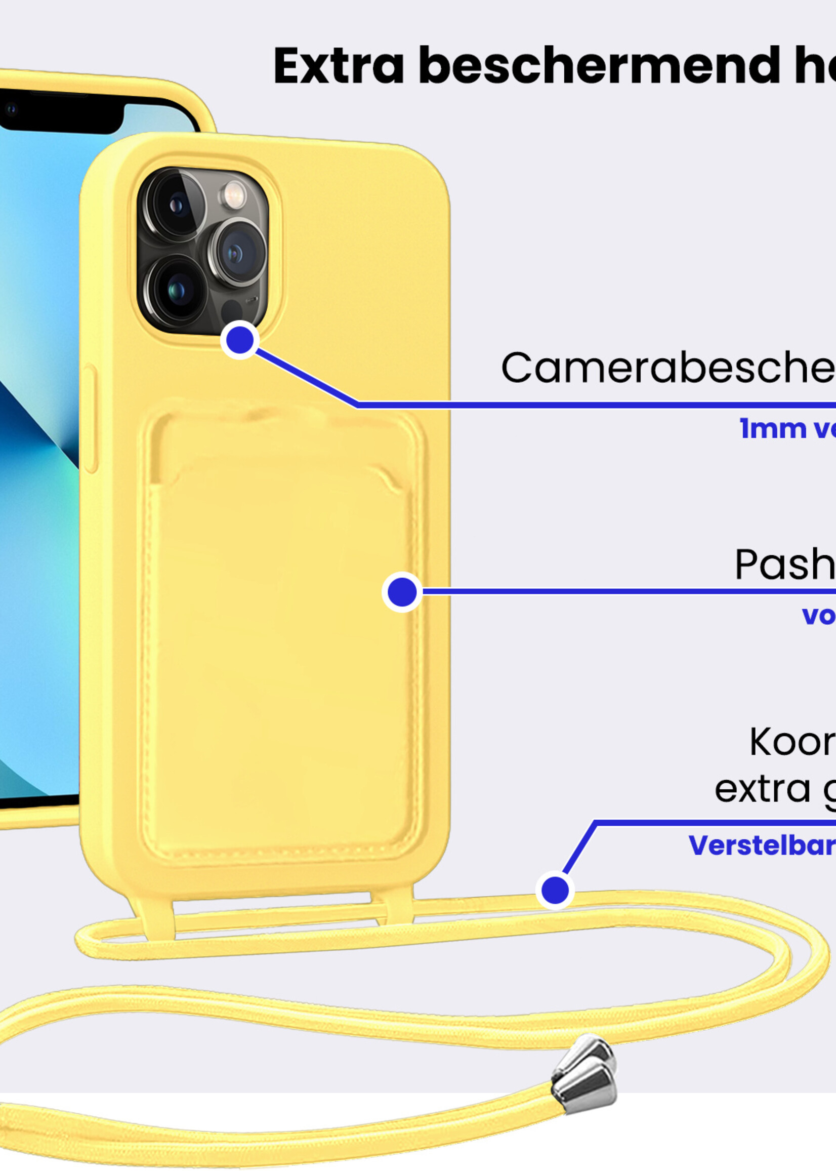 BTH BTH iPhone 13 Pro Hoesje Pashouder met Koord - Geel