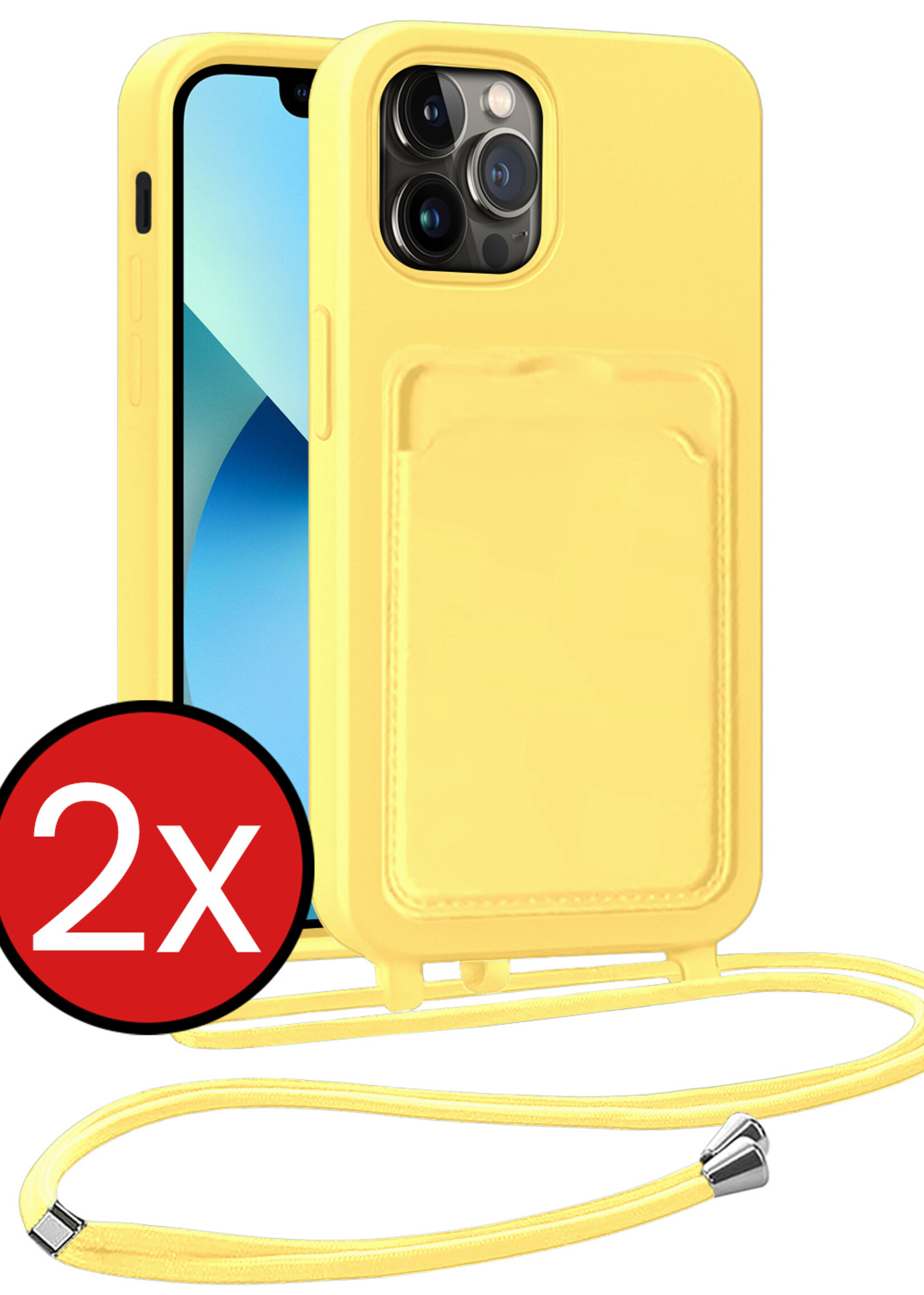 BTH BTH iPhone 13 Pro Hoesje Pashouder met Koord - Geel - 2 PACK