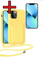 BTH BTH iPhone 13 Pro Hoesje Pashouder met Koord Met Screenprotector - Geel
