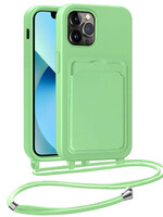 BTH BTH iPhone 13 Pro Hoesje Pashouder met Koord - Groen