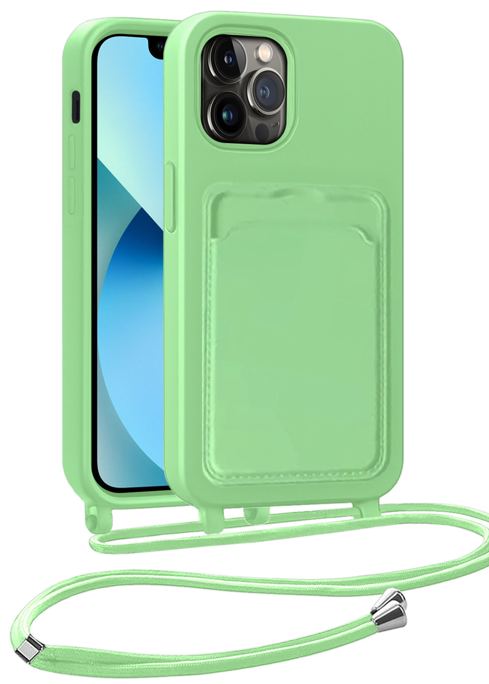 BTH BTH iPhone 13 Pro Hoesje Pashouder met Koord - Groen